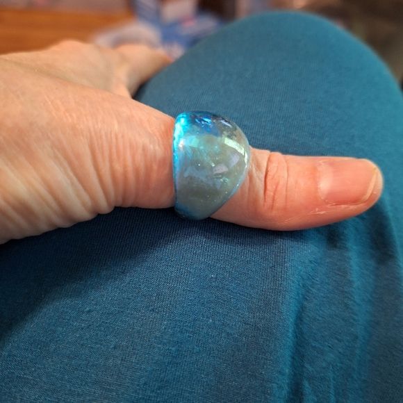 Clear Blue Glass Dome Ring Modernist Edgy Artistic Art TEACHER Size 7.75 Boho - Picture 3 of 9